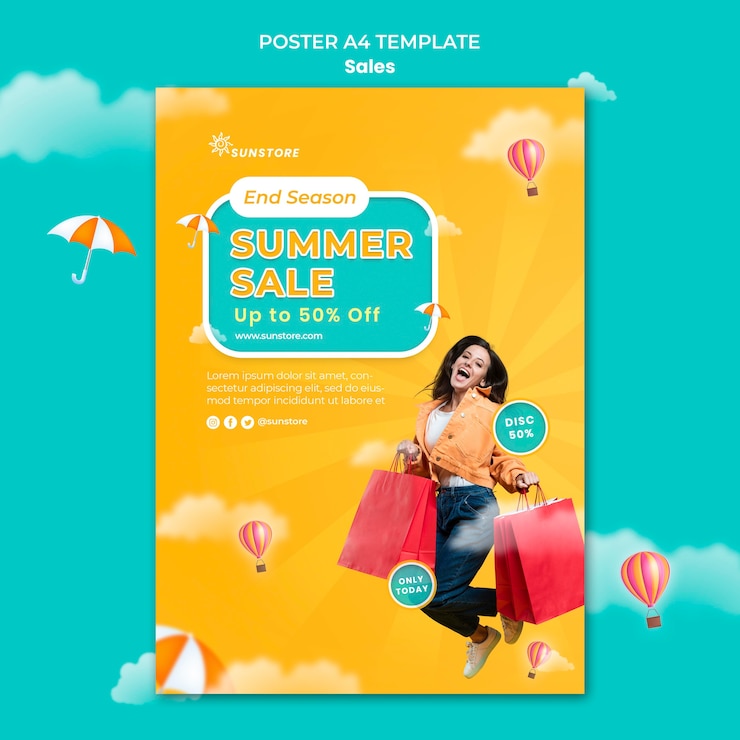 PSD gratuito plantilla de póster de rebajas de verano de temporada final