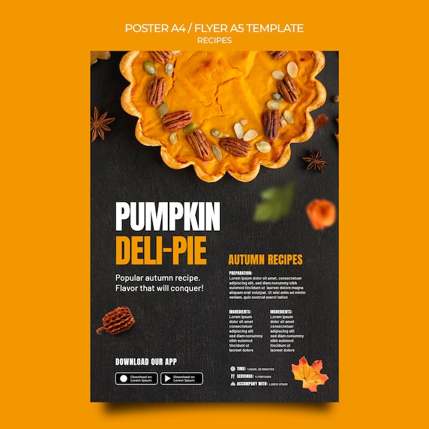 Plantilla de póster de receta de pastel de calabaza