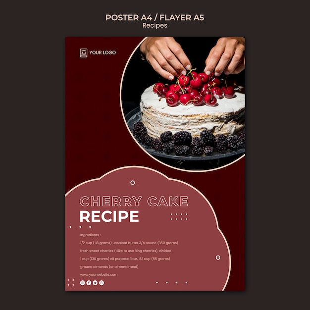 PSD gratuito plantilla de póster de recetas de postres