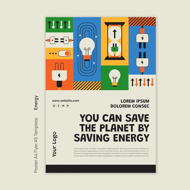 Plantilla de póster de reducción de energía de diseño plano
