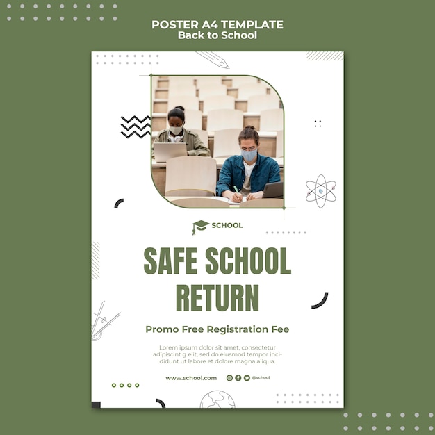 Plantilla de póster de regreso a la escuela segura