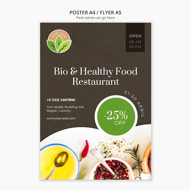 PSD gratuito plantilla de póster de restaurante de comida saludable