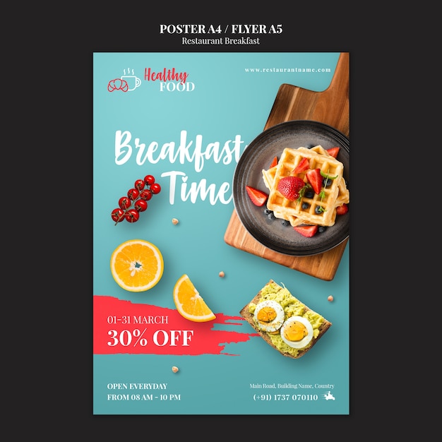 Plantilla de póster de restaurante de desayuno