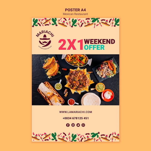 PSD gratuito plantilla de póster de restaurante de ofertas mexicanas