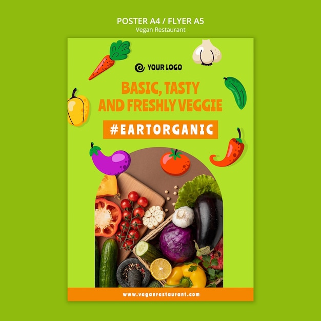 PSD gratuito plantilla de póster de restaurante vegano