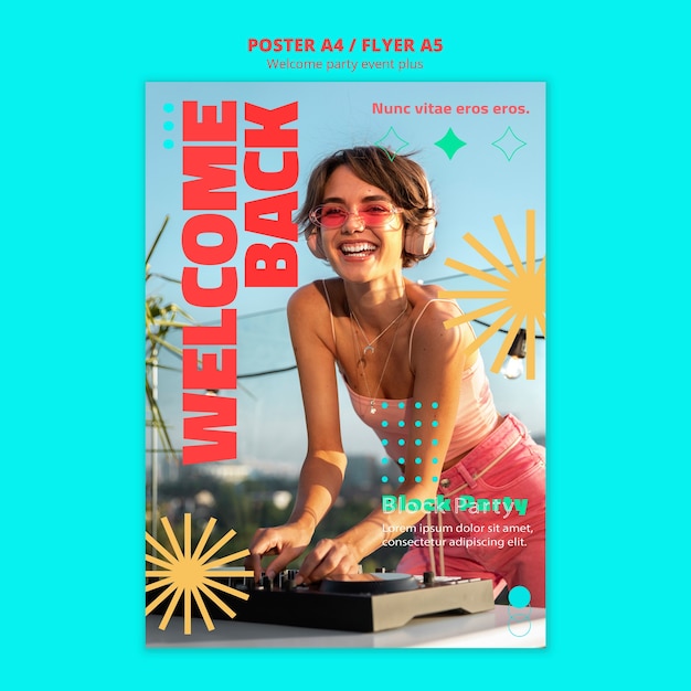 PSD gratuito plantilla de póster retro de fiesta de bienvenida