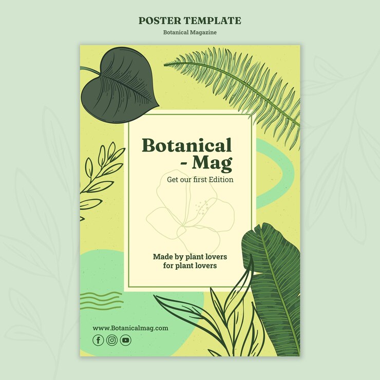 PSD gratuito plantilla de póster de revista botánica