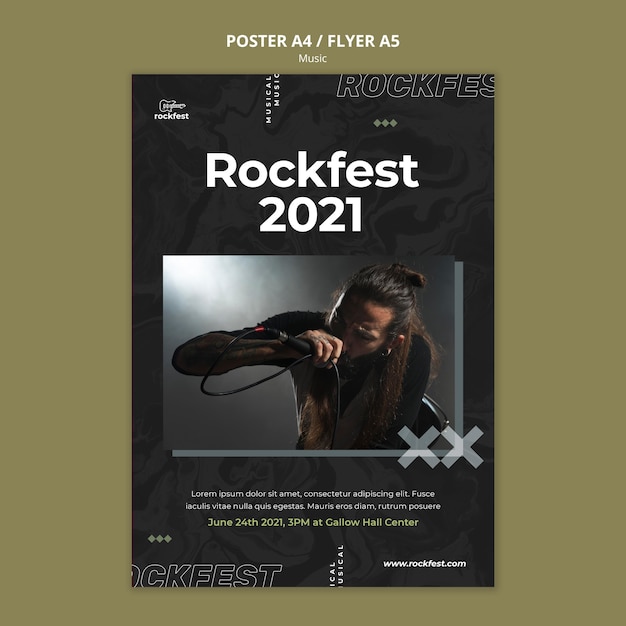 PSD gratuito plantilla de póster rockfest 2021