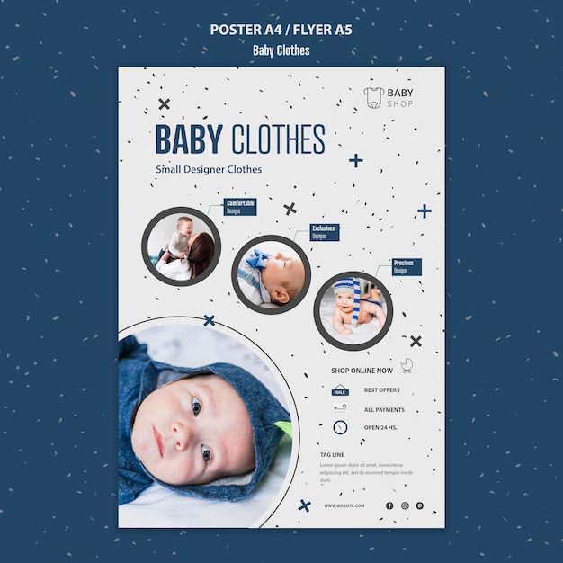 PSD gratuito plantilla de póster de ropa de bebé
