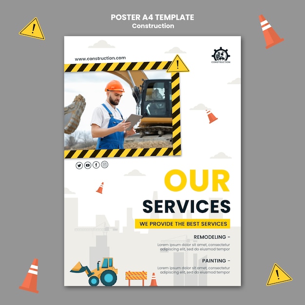 PSD gratuito plantilla de póster de servicios de construcción