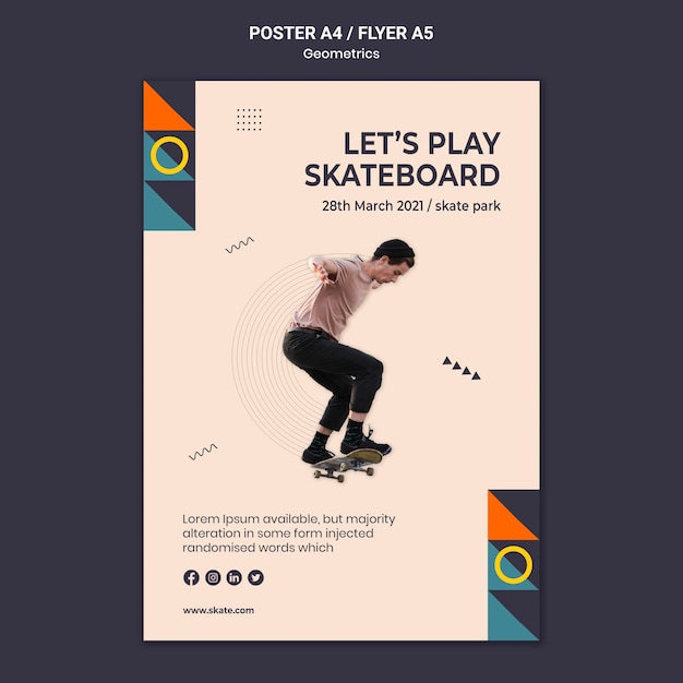 PSD gratuito plantilla de póster de skate