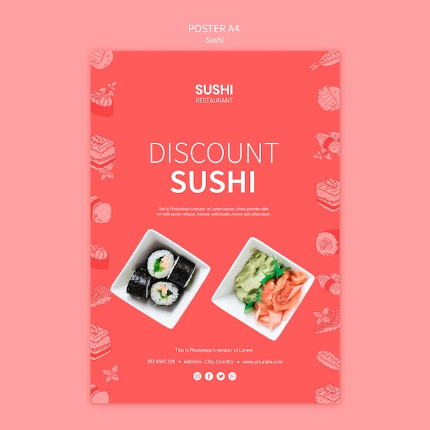 PSD gratuito plantilla de póster de sushi