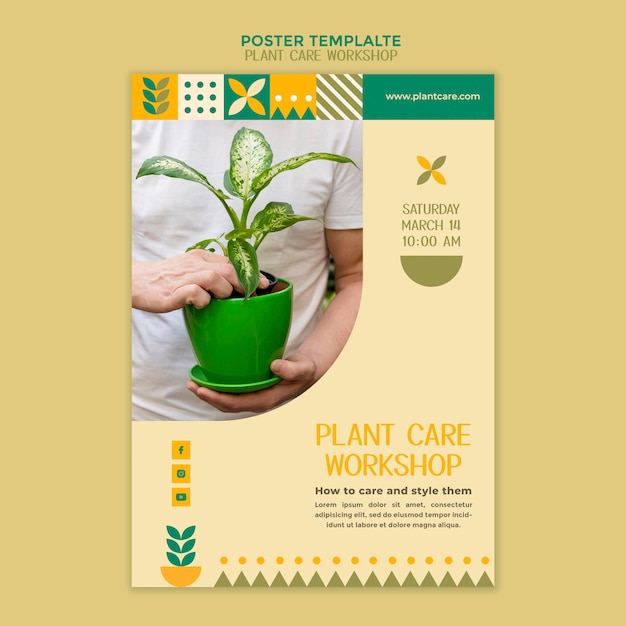 Plantilla de póster de taller de cuidado de plantas