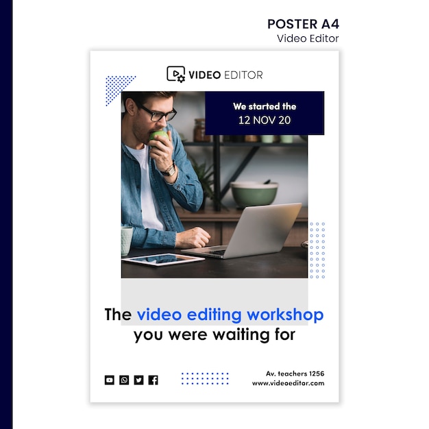 Plantilla de póster para taller de edición de video.
