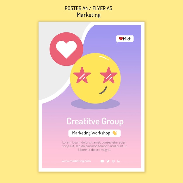 PSD gratuito plantilla de póster de taller de marketing con emoji