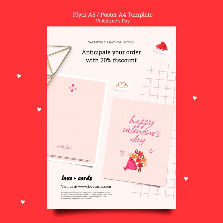 PSD gratuito plantilla de póster de tarjetas de amor de san valentín