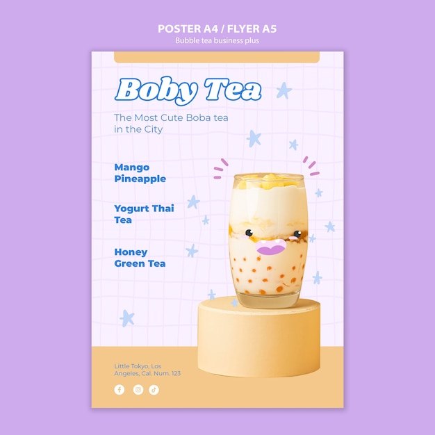 PSD gratuito plantilla de póster de té de burbujas realista