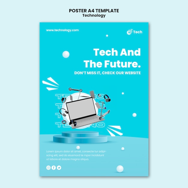 PSD gratuito plantilla de póster de tecnología dinámica mínima