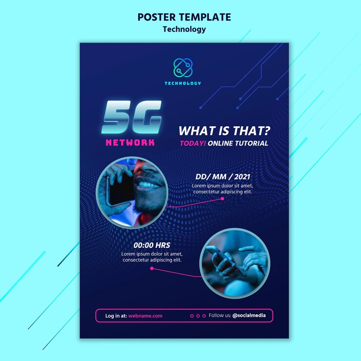 PSD gratuito plantilla de póster de tecnología con foto