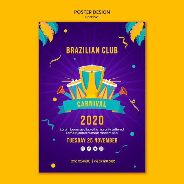 PSD gratuito plantilla de póster con tema de carnaval