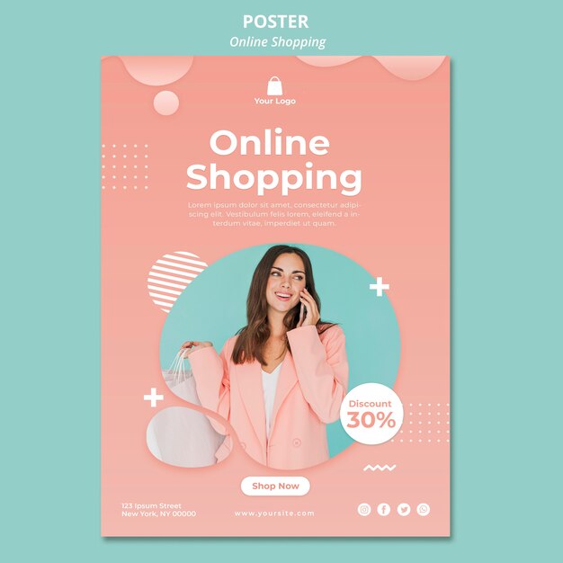 Plantilla de póster con tema de compras en línea