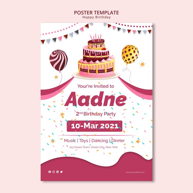 Plantilla de póster con tema de feliz cumpleaños