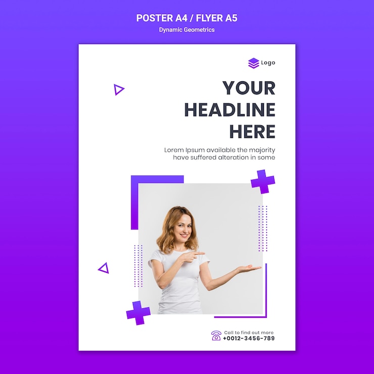 PSD gratuito plantilla de póster para tema gratuito con geometría dinámica.