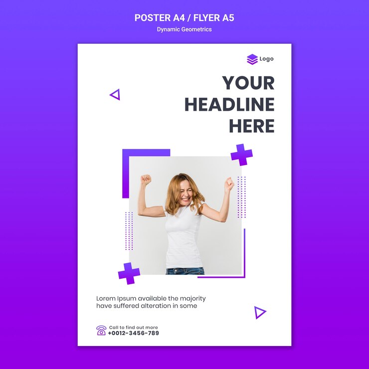 PSD gratuito plantilla de póster para tema gratuito con geometría dinámica.