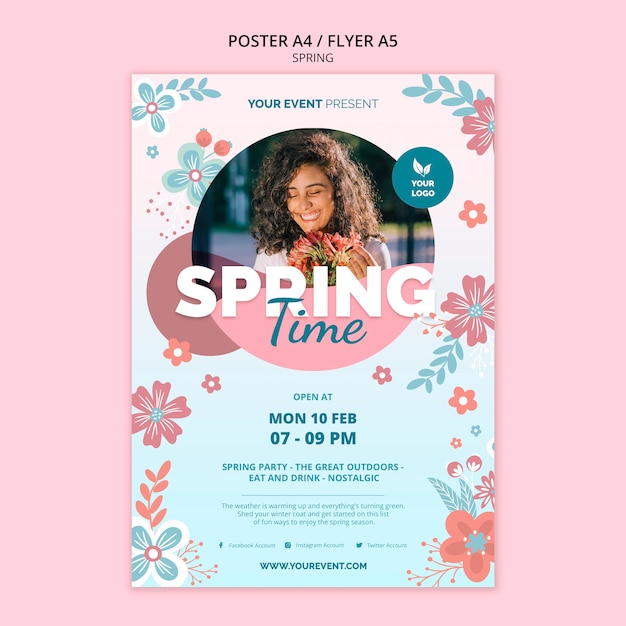 PSD gratuito plantilla de póster con tema de primavera