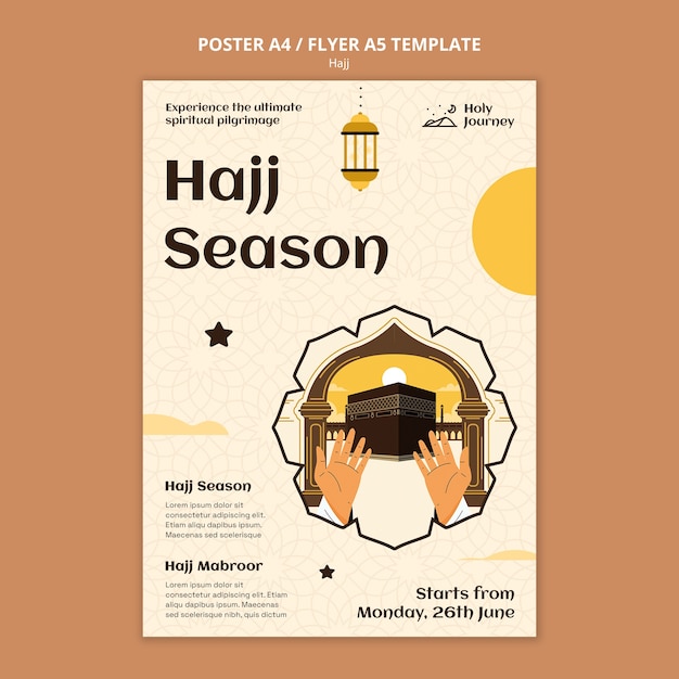 PSD gratuito plantilla de póster de temporada de hajj de diseño plano