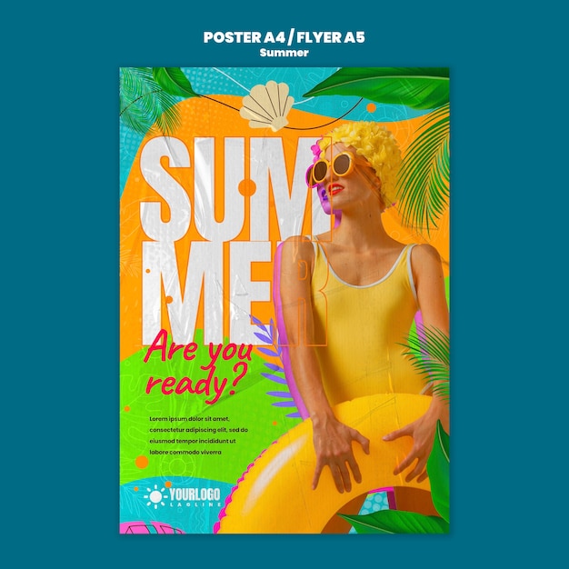 PSD gratuito plantilla de póster de temporada de verano