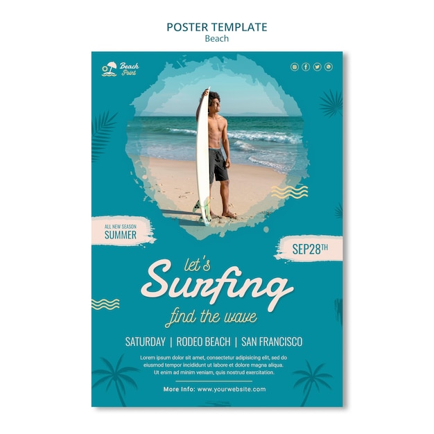 Plantilla de póster de tiempo de surf PSD gratuito