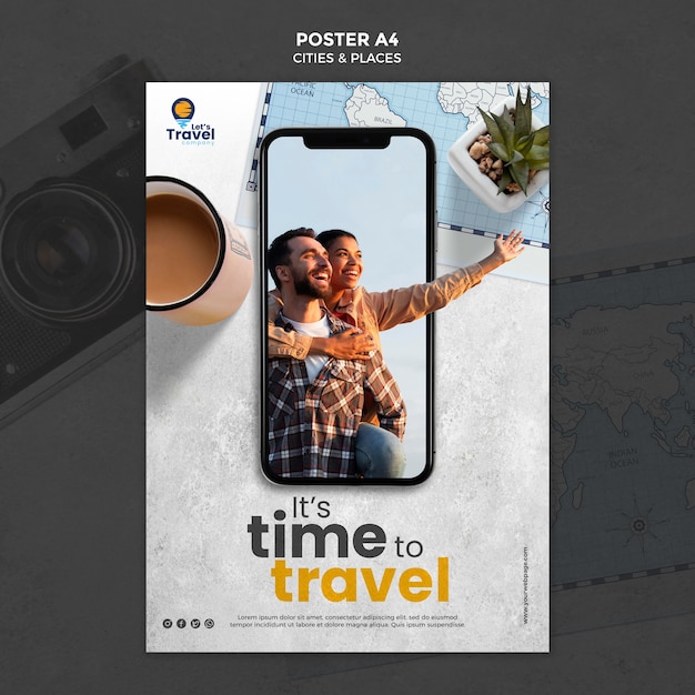 PSD gratuito plantilla de póster de tiempo de viaje