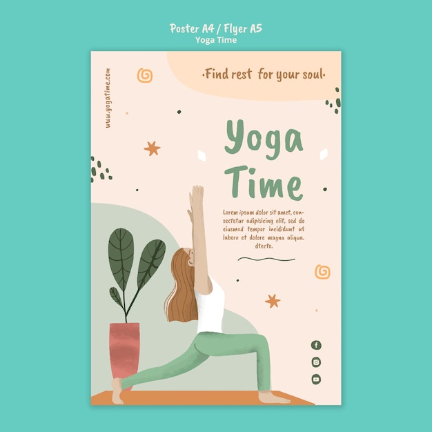 PSD gratuito plantilla de póster para tiempo de yoga