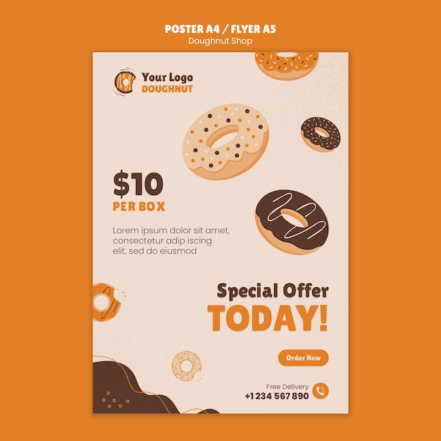 Plantilla de póster de tienda de donas