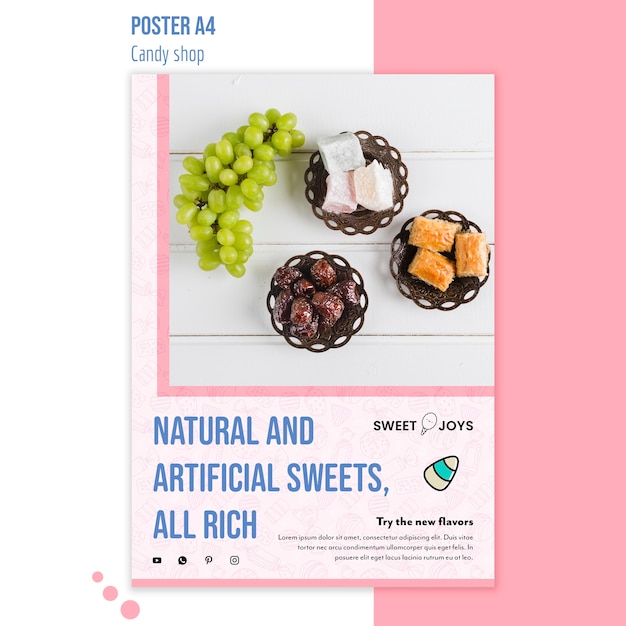 PSD gratuito plantilla de póster de tienda de dulces