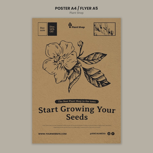 PSD gratuito plantilla de póster de tienda de plantas