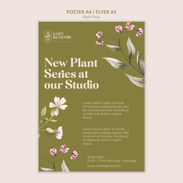 PSD gratuito plantilla de póster de tienda de plantas