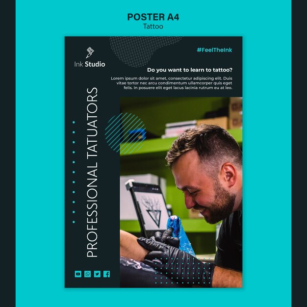Plantilla de póster de tienda de tatuajes profesional