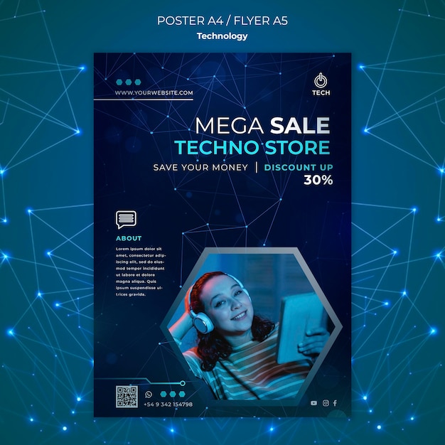 Plantilla de póster para tienda de techno.