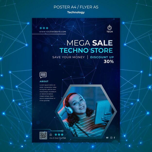 Plantilla de póster para tienda de techno.