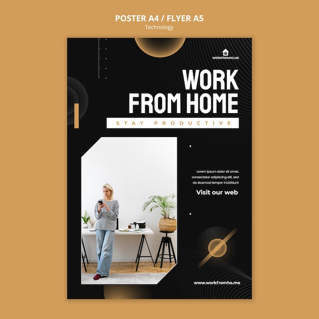 PSD gratuito plantilla de póster de trabajo desde casa