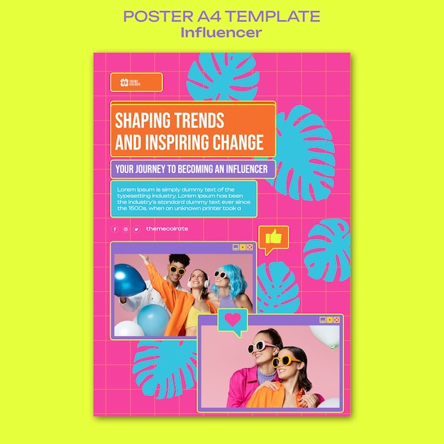 PSD gratuito plantilla de póster de trabajo de influencer de diseño plano