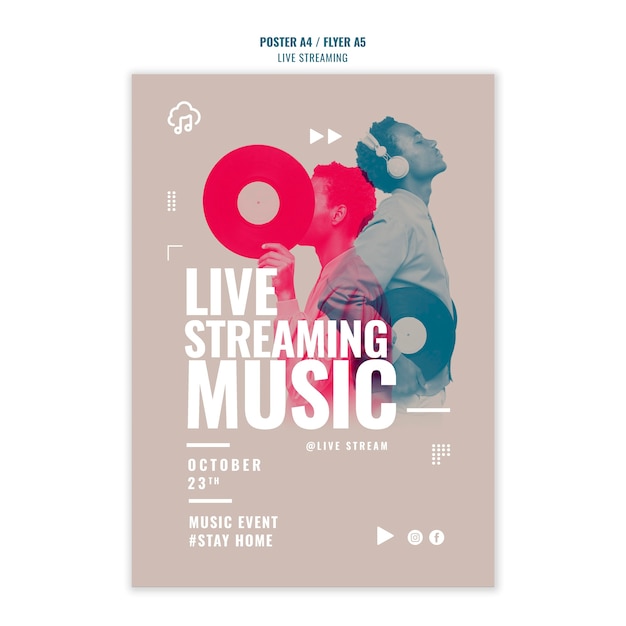 Plantilla de póster de transmisión de música en vivo