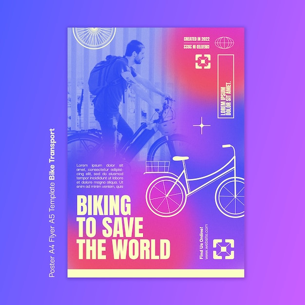 PSD gratuito plantilla de póster de transporte de bicicletas degradado