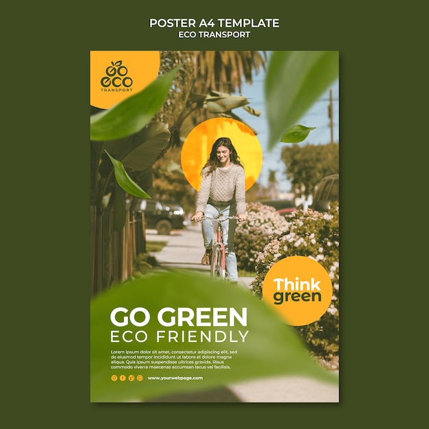 PSD gratuito plantilla de póster de transporte ecológico de diseño plano