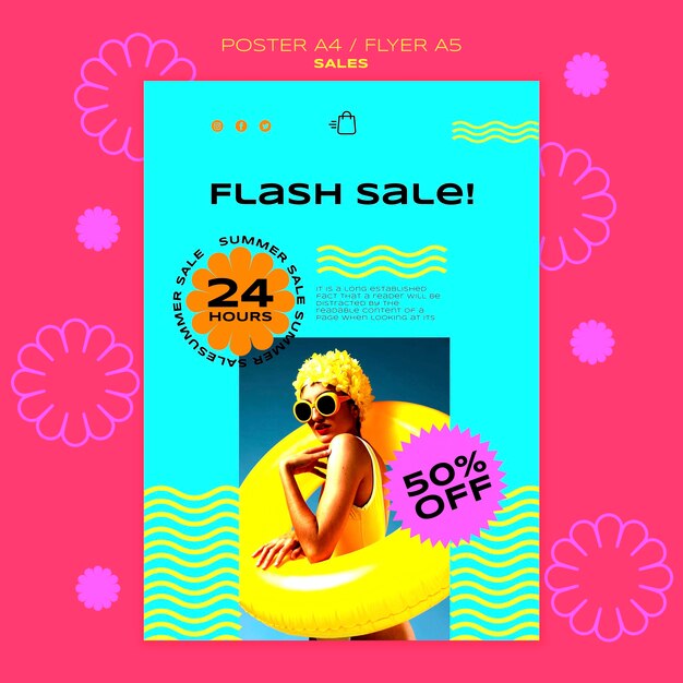 Plantilla de póster para la venta de la temporada de verano.