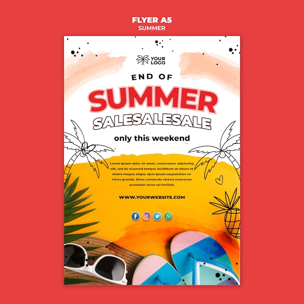 Plantilla de póster de venta de verano en la playa