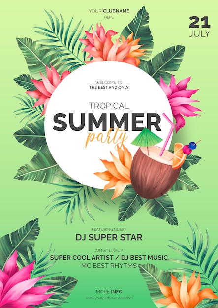 PSD gratuito plantilla de póster de verano tropical