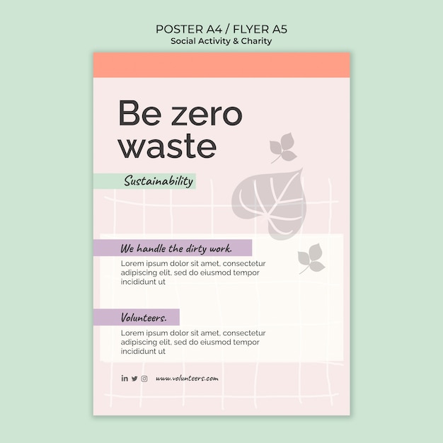 PSD gratuito plantilla de póster vertical de actividad ambiental y cero desperdicio.